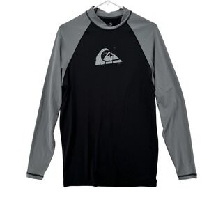 Quiksilver Shirt Mens 2XL Black Gray Long Sleeve Rash Guard UVtech Surf Swim NWT